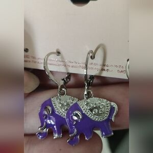 Purple and Silver Elephant Drop earrings